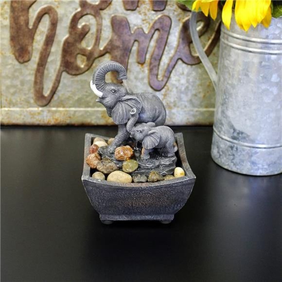Nature's Mark 7.5" Playing Elephant & Baby Elephant Tabletop Water Fountain